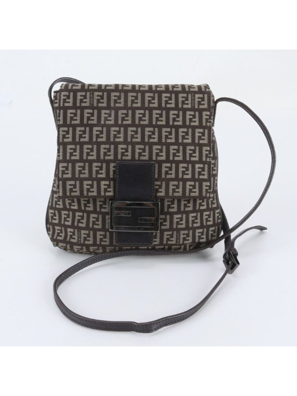 Fendi FF Zucchino Leather Shoulder Bag Crossbody Brown